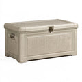Coffre de rangement 80 x 50 x 50 cm en plastique beige avec couvercle verrouillable pour extérieur