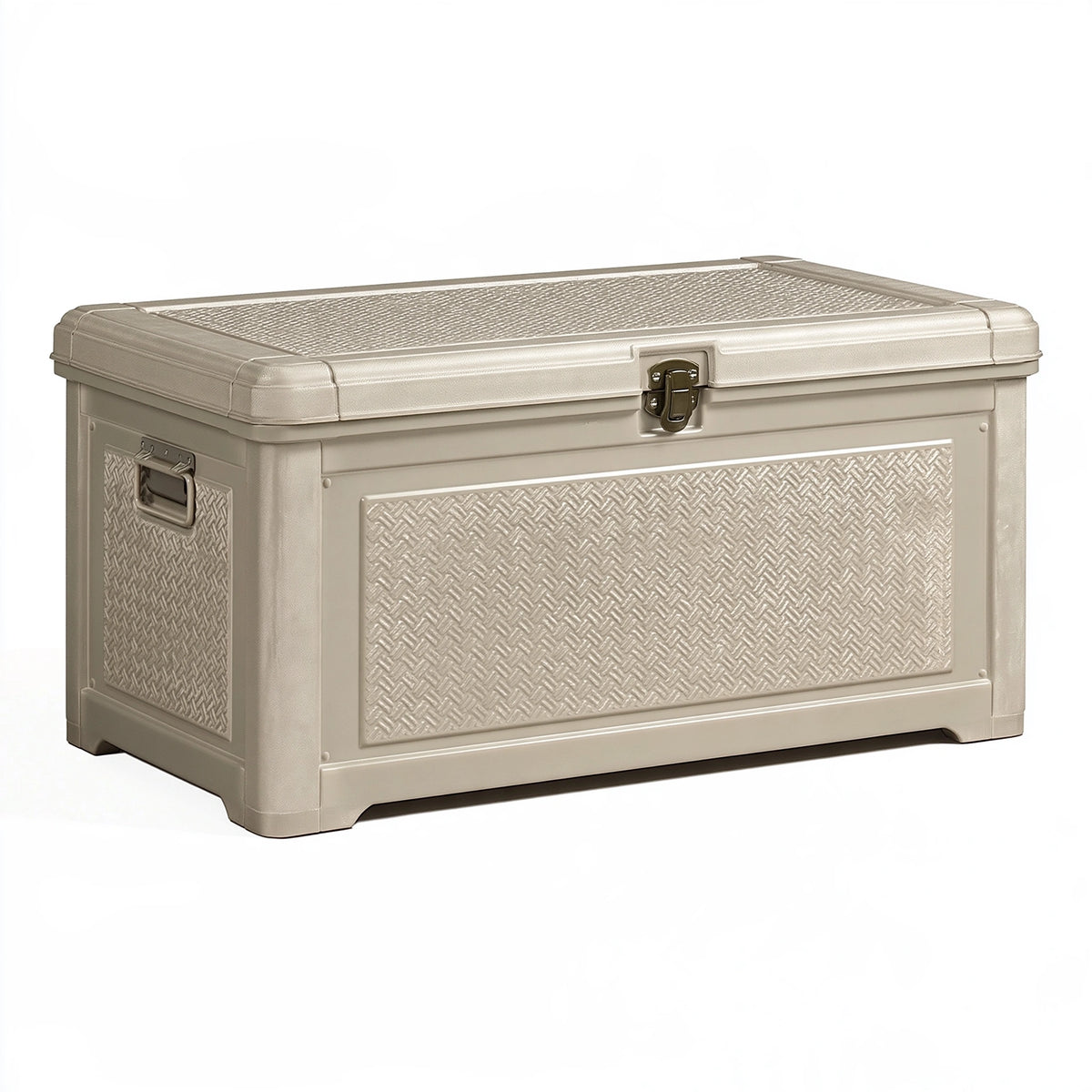 Coffre de rangement 80 x 50 x 50 cm en plastique beige avec couvercle verrouillable pour extérieur