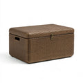 Coffre de rangement 80 x 45 x 45 cm en résine tressée marron avec couvercle