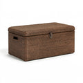 Coffre de rangement 80 x 45 x 45 cm en résine tressée marron pour extérieur avec couvercle