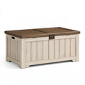Coffre de rangement extérieur 120 x 60 x 65 cm en résine beige et marron style rustique