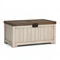 Coffre de rangement extérieur 120 x 60 x 65 cm en bois beige et marron - Couvercle rabattable style rustique