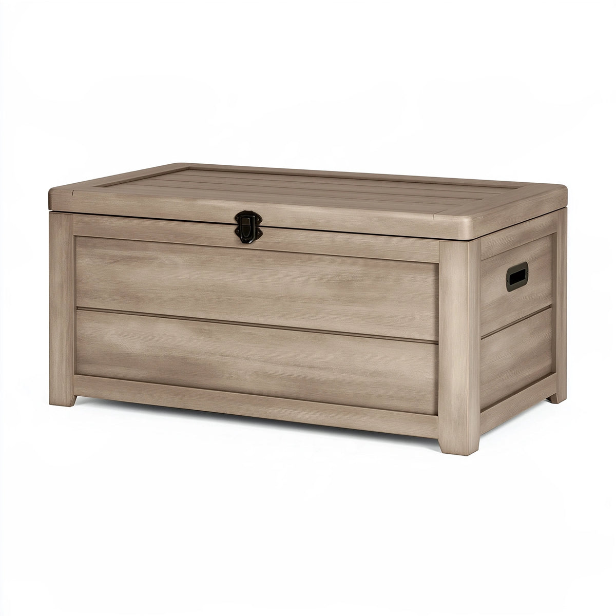 Coffre de rangement 100 x 50 x 55 cm en bois gris taupe - style classique avec couvercle