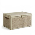 Coffre de rangement 100 cm en résine tressée beige taupe avec couvercle