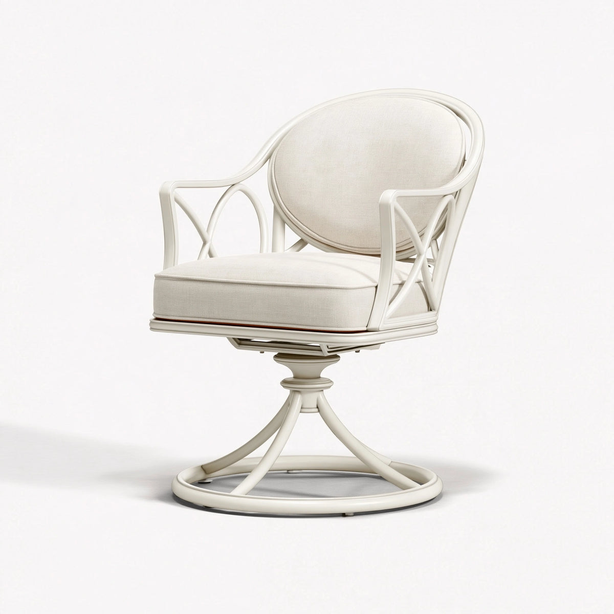 Fauteuil pivotant 65 x 65 x 95 cm en bois et tissu blanc style classique