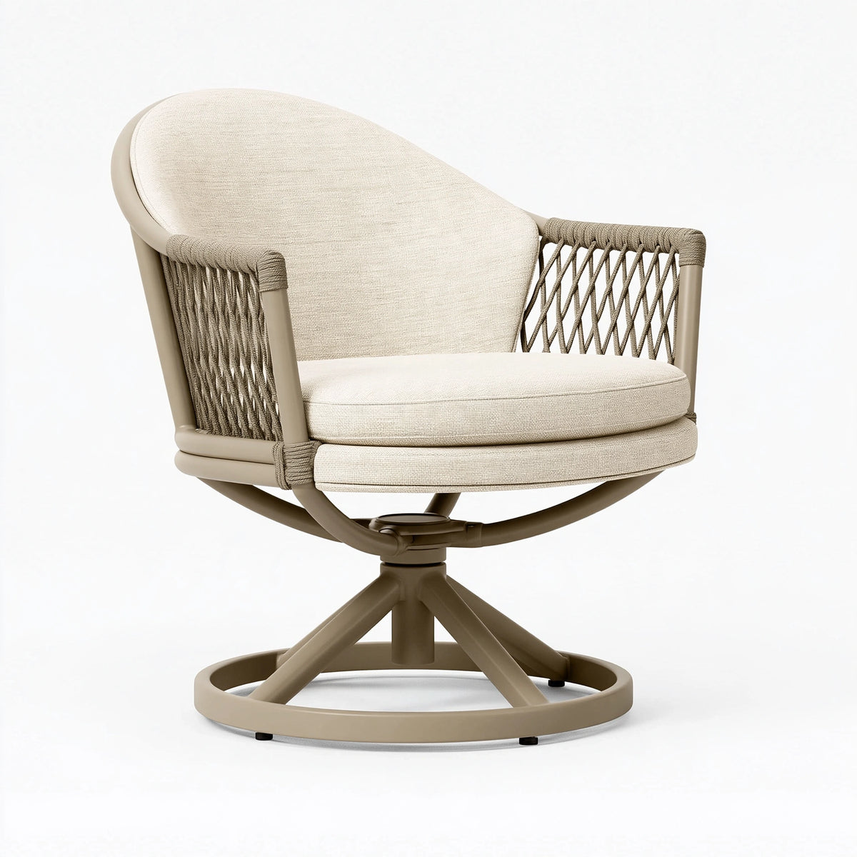 Fauteuil pivotant 80 x 75 x 85 cm en tissu beige et cordage taupe style contemporain