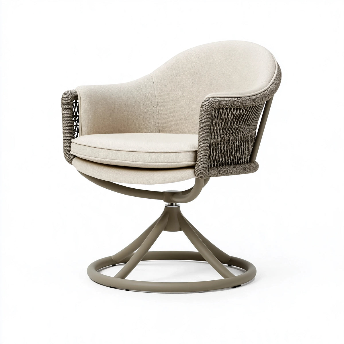 Fauteuil pivotant 78 x 76 x 86 cm tissu et corde beige style contemporain