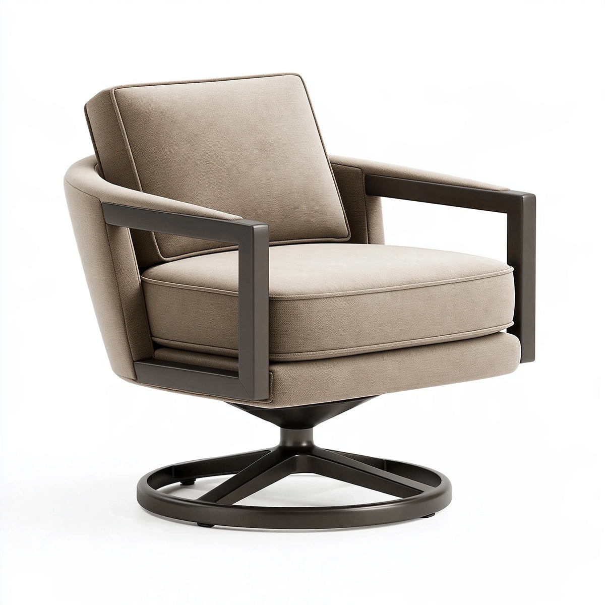 Fauteuil pivotant 82 x 78 x 90 cm en tissu beige avec structure noire style contemporain