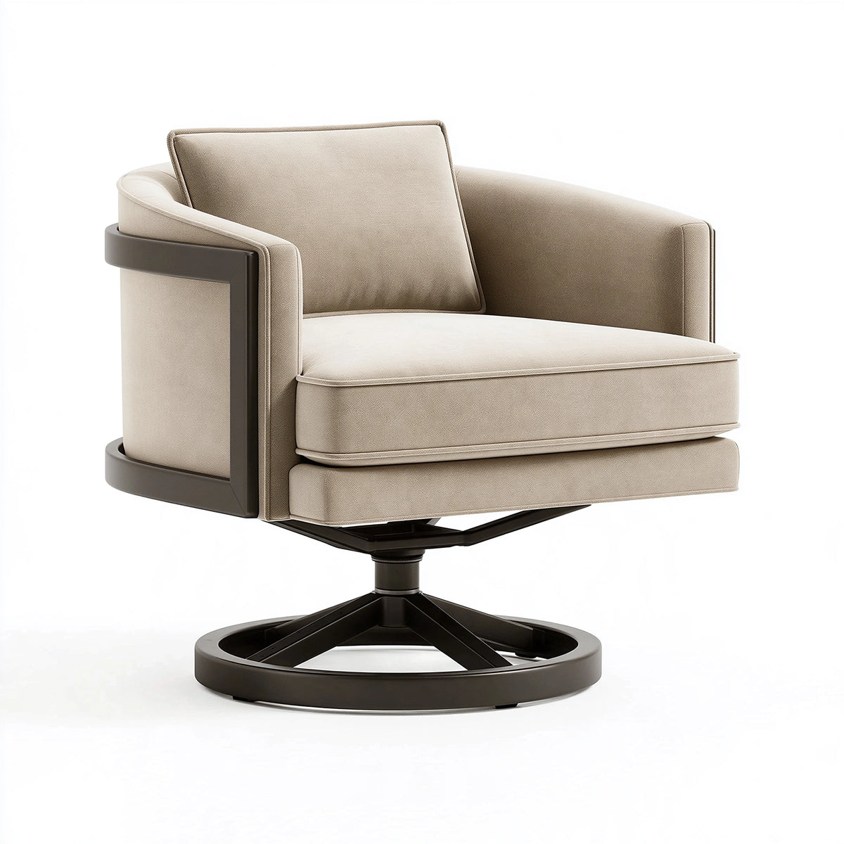 Fauteuil pivotant 85 x 86 x 86 cm en tissu beige et métal noir style contemporain