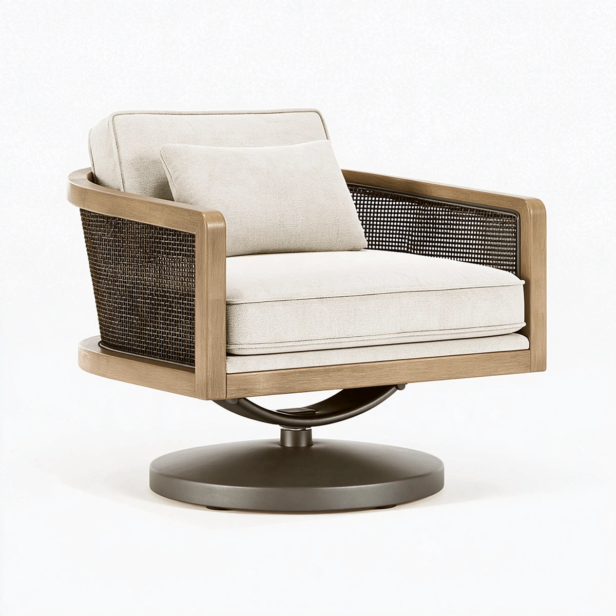 Fauteuil pivotant 75 x 80 x 82 cm en bois et tissu beige brun style contemporain
