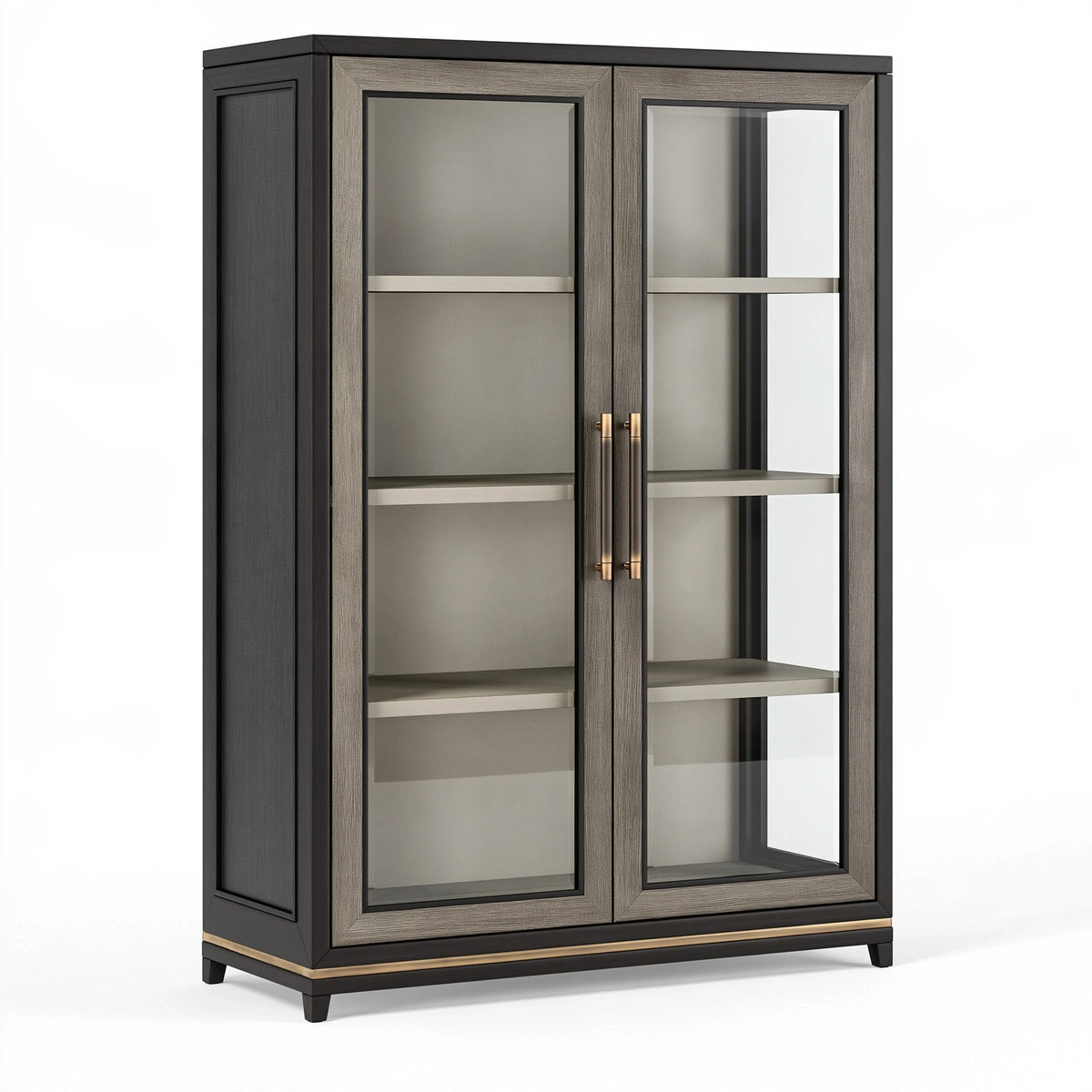 Vitrine 100 x 45 x 180 cm en verre et panneaux effet bois gris foncé style contemporain