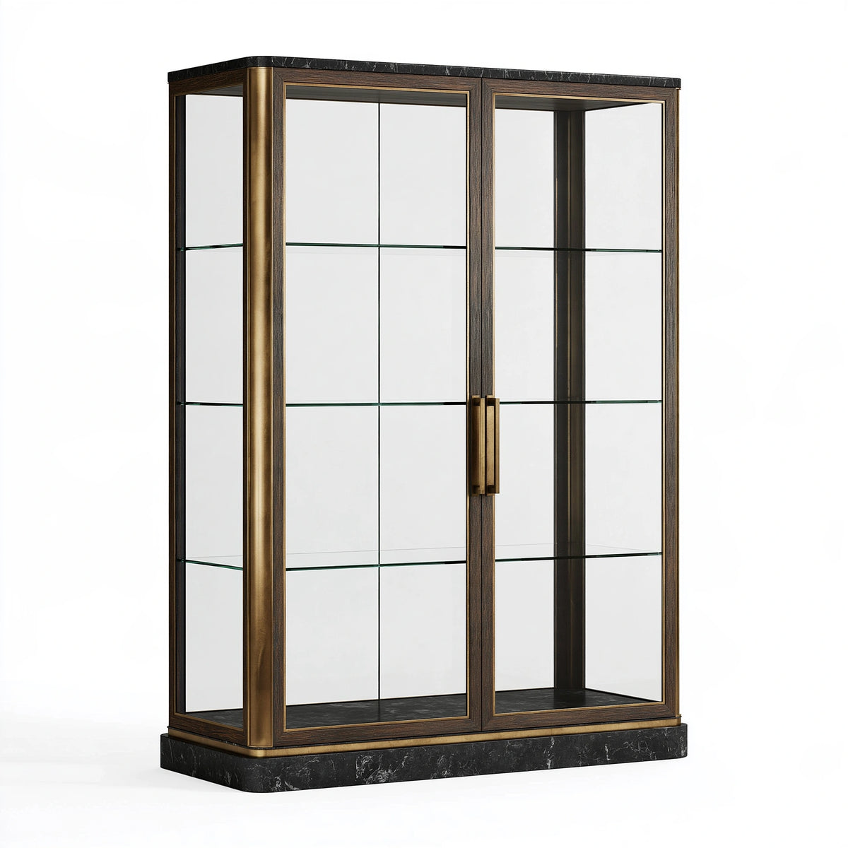 Vitrine 100 x 45 x 190 cm en verre brun noir et doré style contemporain avec 2 portes