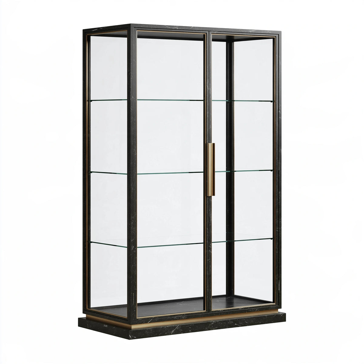 Vitrine 100 x 40 x 180 cm verre et finition effet marbre noir style contemporain
