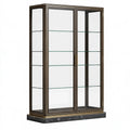 Vitrine 100 x 45 x 190 cm en verre et bois brun foncé - rangement à 2 portes style classique