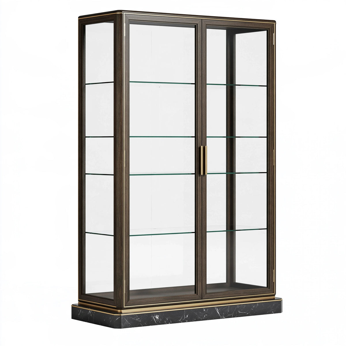 Vitrine 100 x 45 x 190 cm en verre et bois brun foncé - rangement à 2 portes style classique