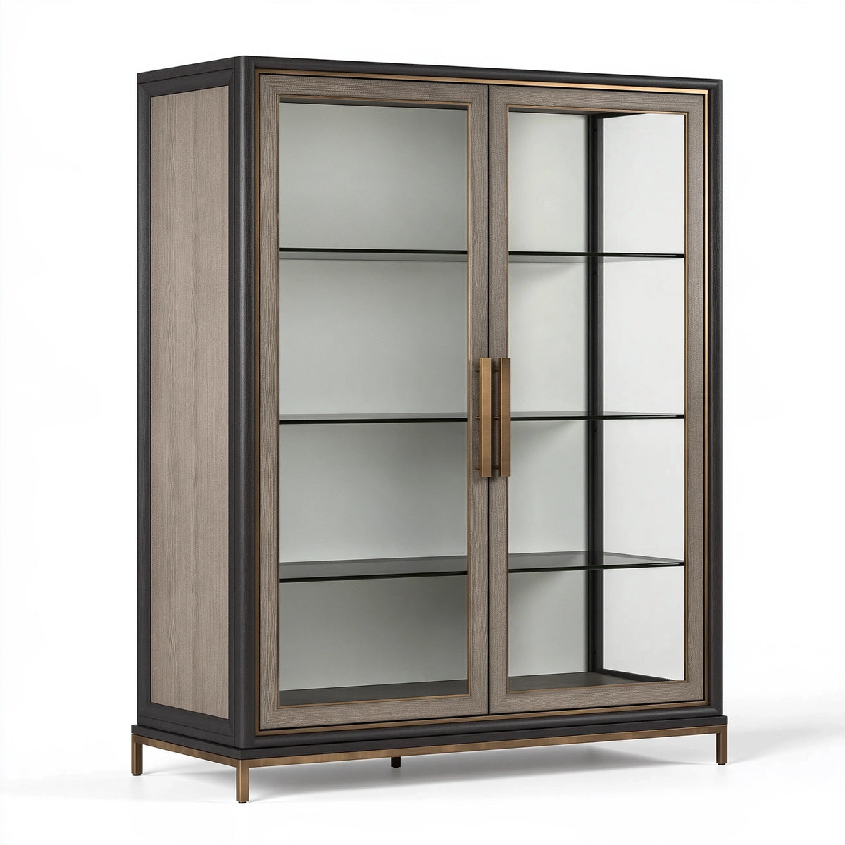 Vitrine 120 x 45 x 200 cm en bois verre gris noir style contemporain
