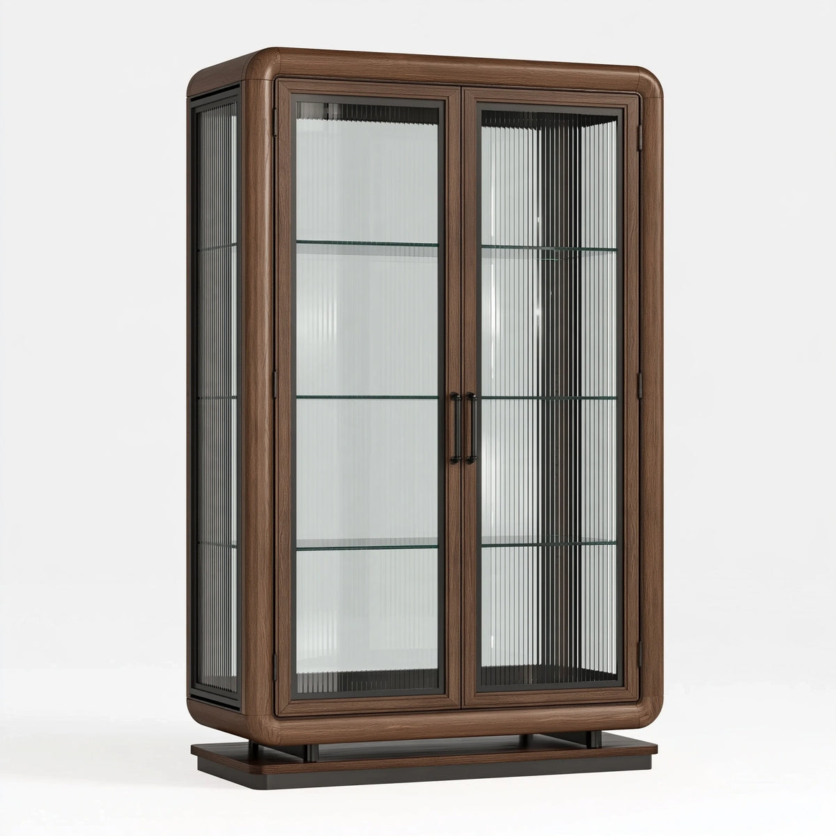 Vitrine 100 x 45 x 180 cm en bois brun et verre strié style contemporain