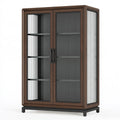 Vitrine 100 x 40 x 180 cm en bois verre et métal marron foncé noir - rangement contemporain