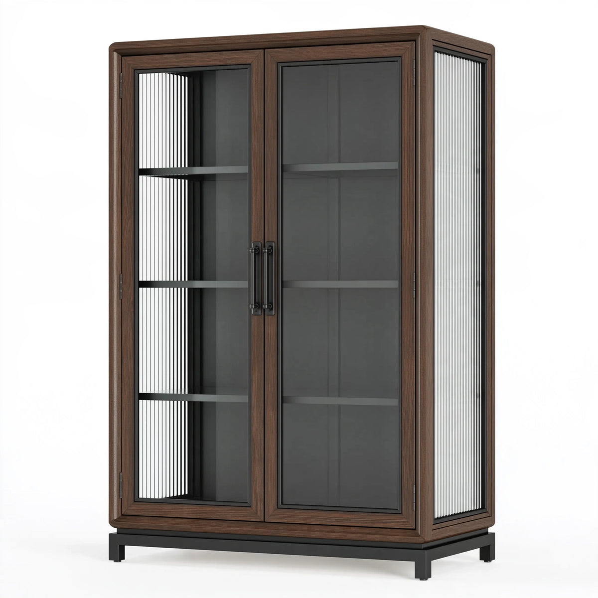 Vitrine 100 x 40 x 180 cm en bois verre et métal marron foncé noir - rangement contemporain