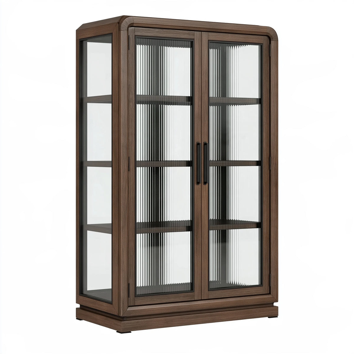 Vitrine 100 x 45 x 200 cm en bois brun et verre avec 2 portes style contemporain