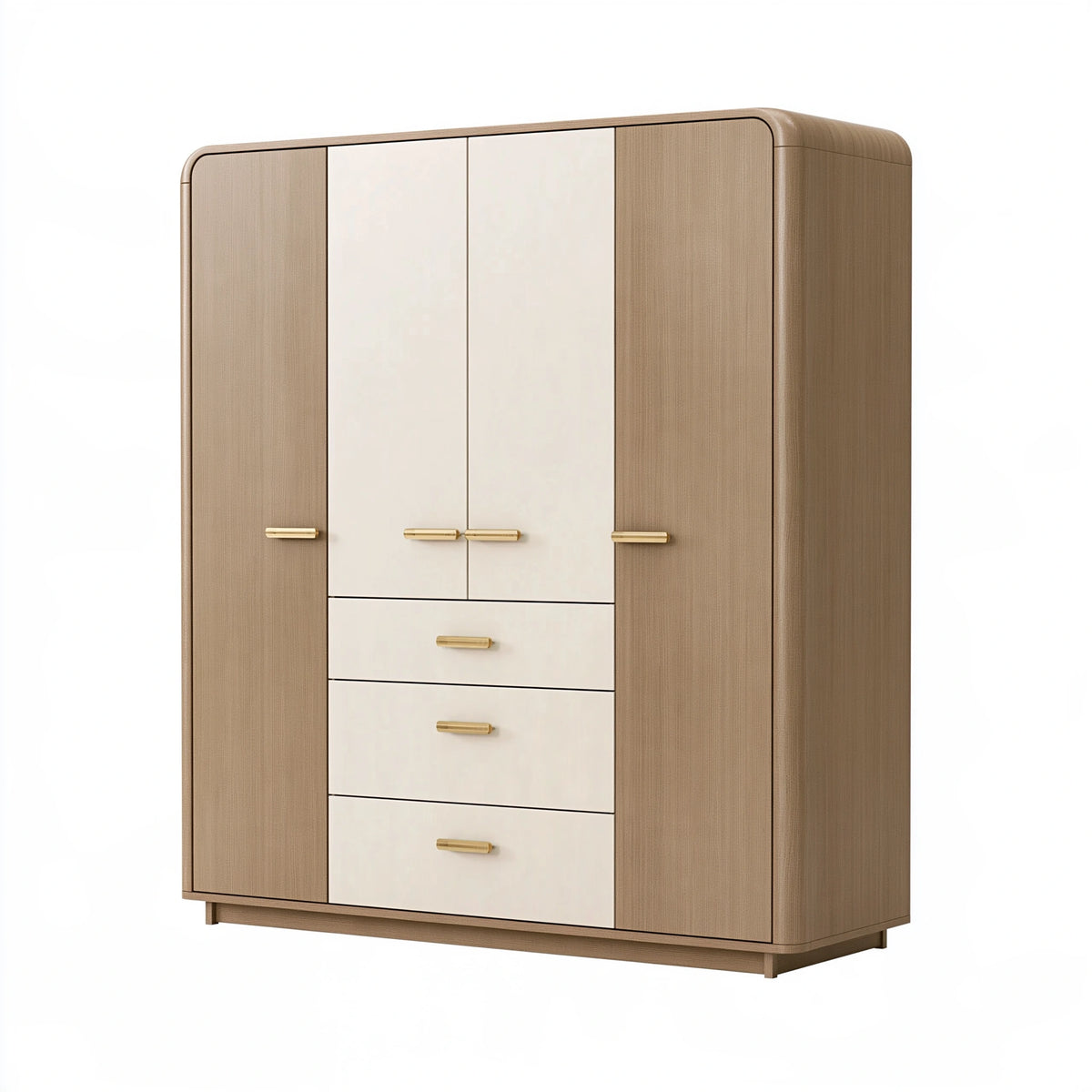Armoire de rangement 160 x 55 x 200 cm en panneaux effet bois beige et blanc à 4 portes et 3 tiroirs