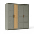 Armoire 200 x 60 x 200 cm en panneaux de bois vert olive avec insert tressé style naturel