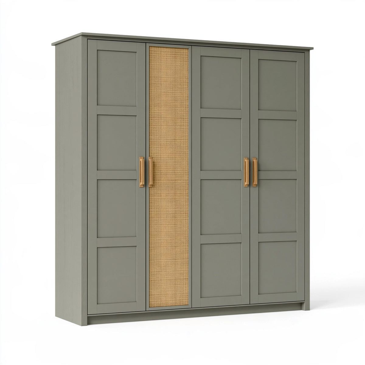 Armoire 200 x 60 x 200 cm en panneaux de bois vert olive avec insert tressé style naturel