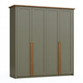 Armoire 200 x 60 x 200 cm en panneaux de bois vert olive et brun à 4 portes battantes style contemporain