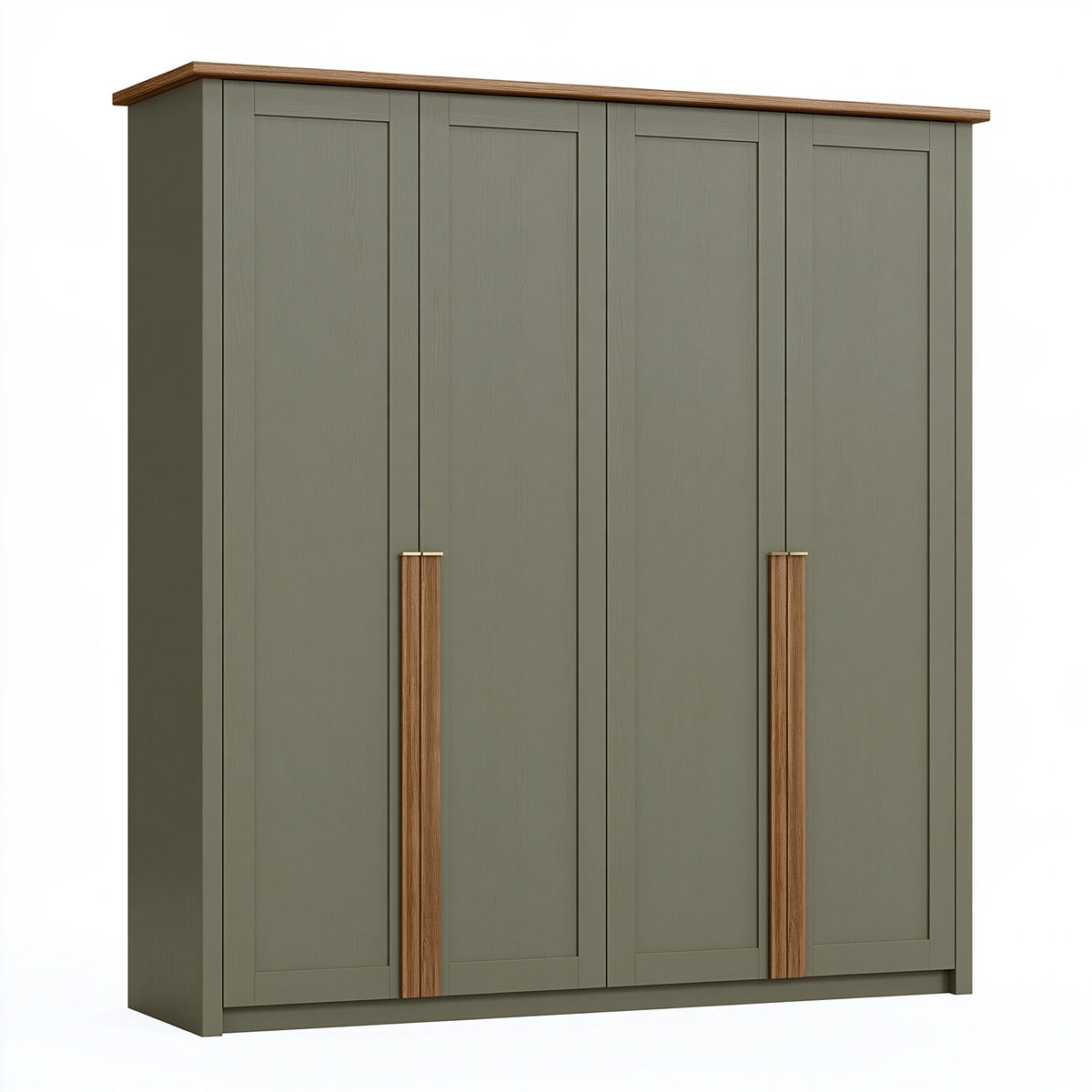 Armoire 200 x 60 x 200 cm en panneaux de bois vert olive et brun à 4 portes battantes style contemporain