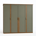 Armoire 4 portes 200 x 60 x 200 cm vert kaki et décor bois - rangement chambre contemporain