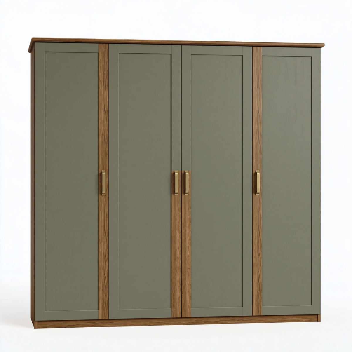 Armoire 4 portes 200 x 60 x 200 cm vert kaki et décor bois - rangement chambre contemporain