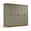 Armoire de rangement 270 x 60 x 220 cm en bois vert kaki et brun - 6 portes style campagne