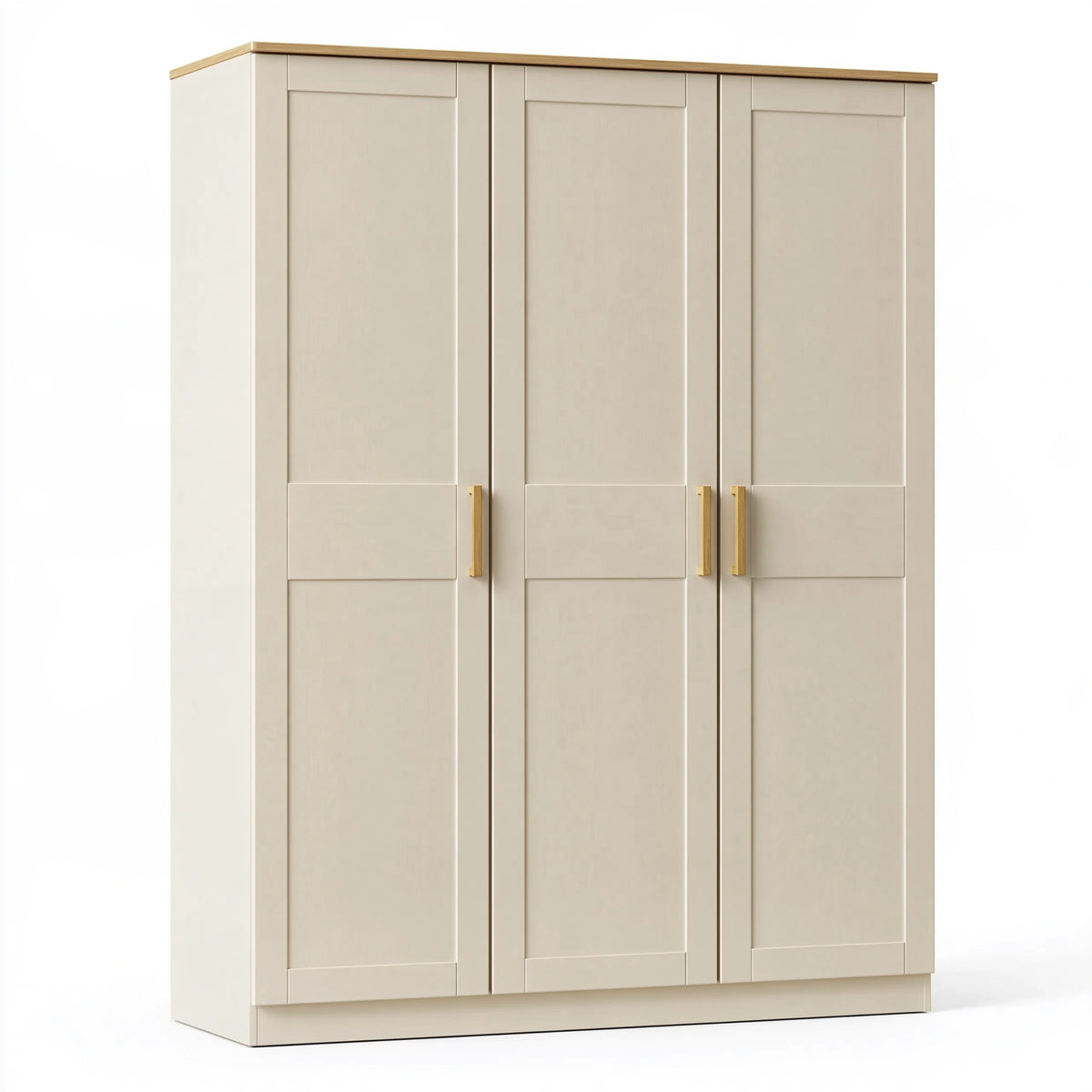 Armoire 3 portes 150 x 55 x 200 cm en panneaux de bois crème et chêne clair style contemporain