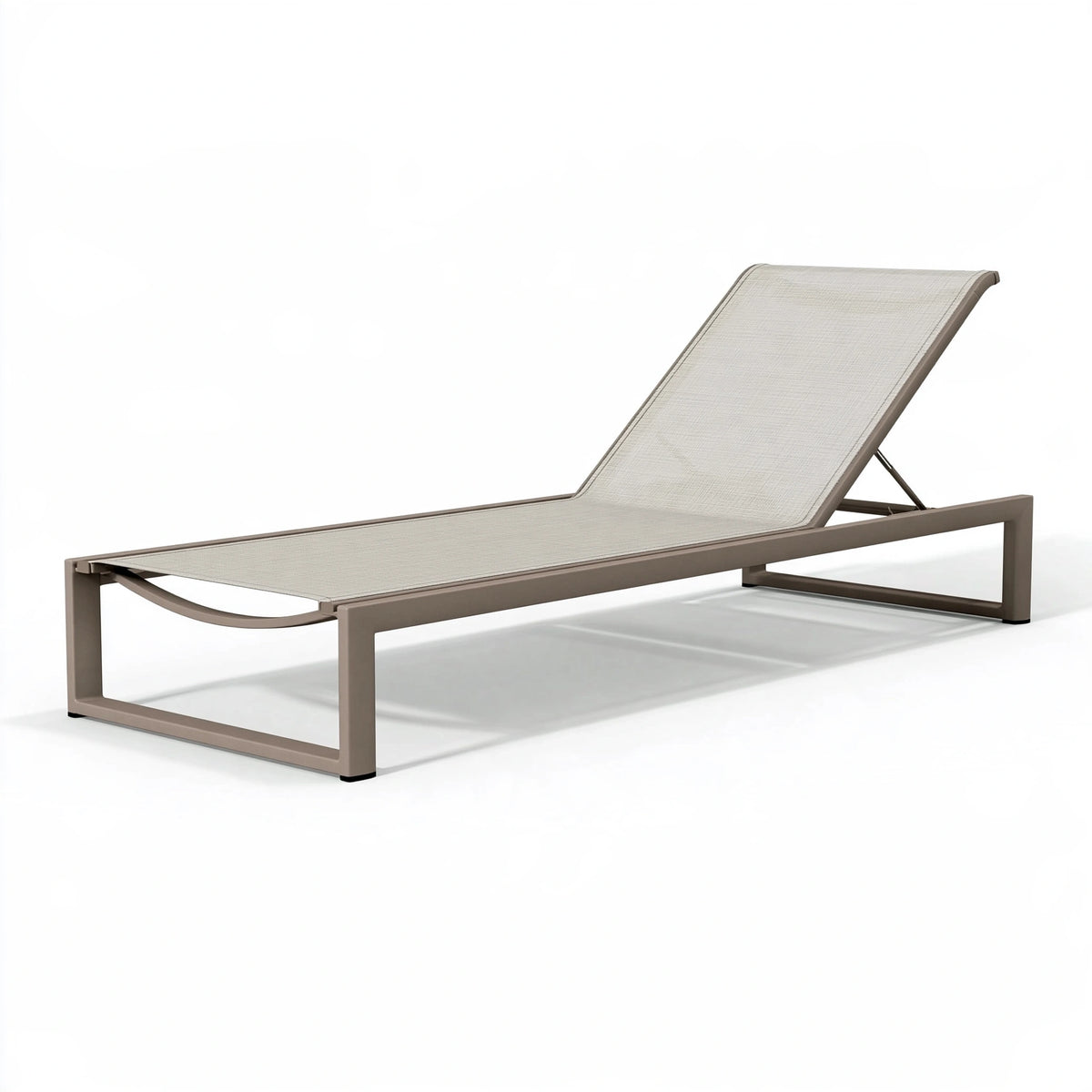 Bain de soleil 200 x 70 cm en aluminium taupe et textilène beige pour extérieur à dossier réglable