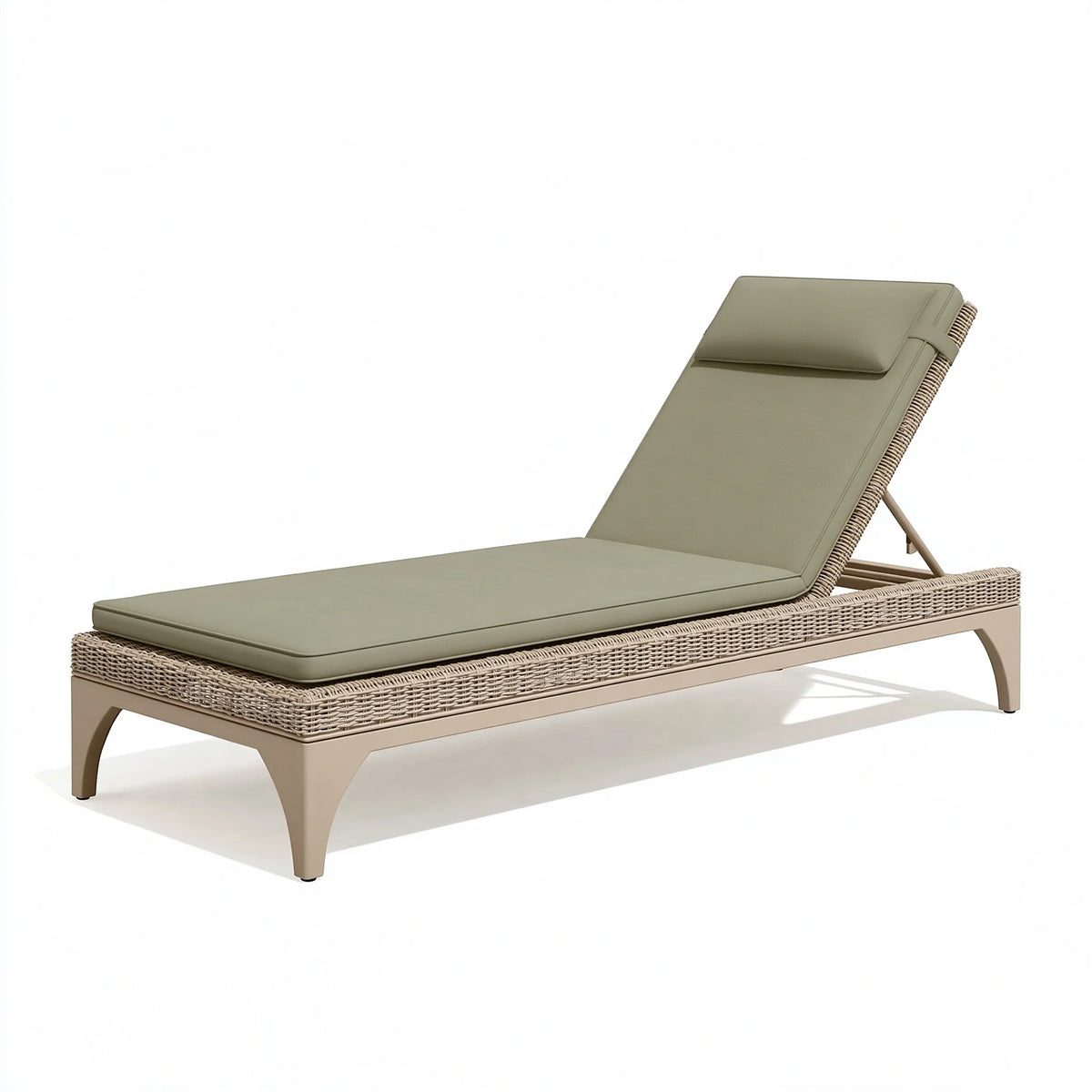 Chaise longue de jardin 200 x 70 cm tressage synthétique beige vert sauge dossier réglable