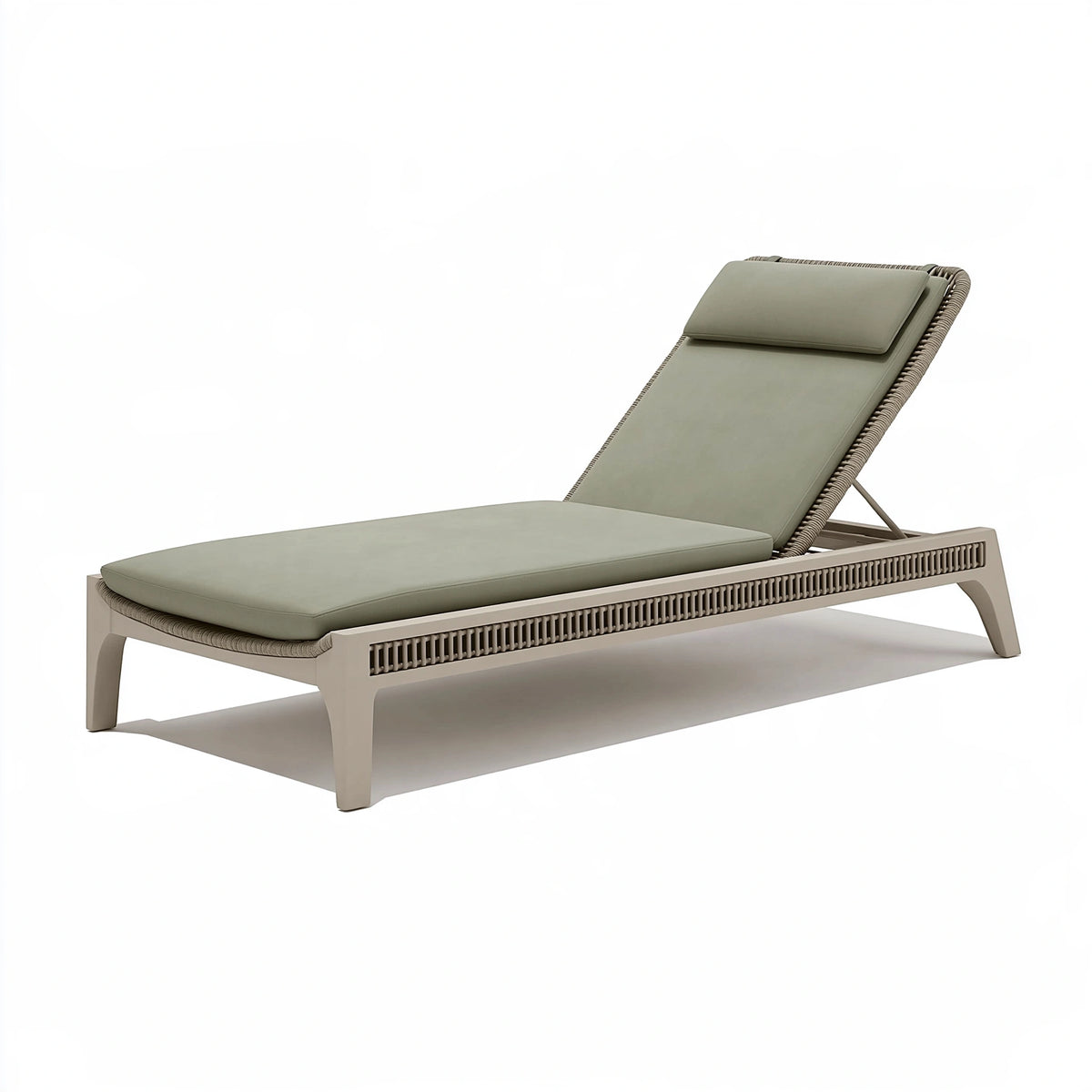 Bain de soleil 200 x 75 cm en métal taupe avec coussins dossier réglable extérieur contemporain