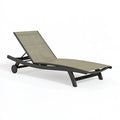 Chaise longue 195 x 65 x 95 cm en aluminium noir et textilène taupe à dossier réglable