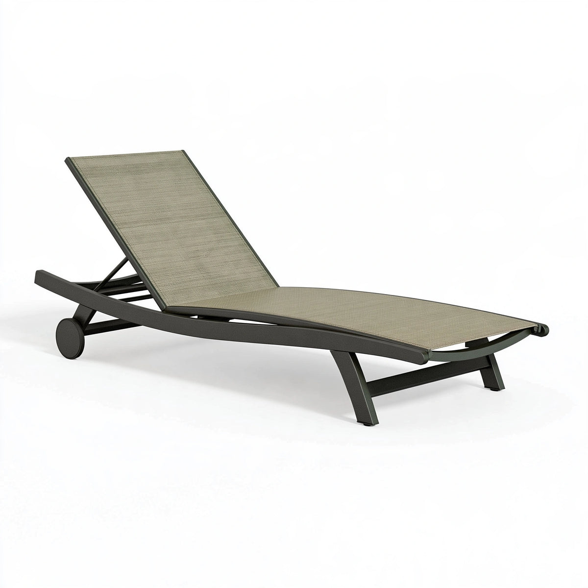 Chaise longue 195 x 65 x 95 cm en aluminium noir et textilène taupe à dossier réglable