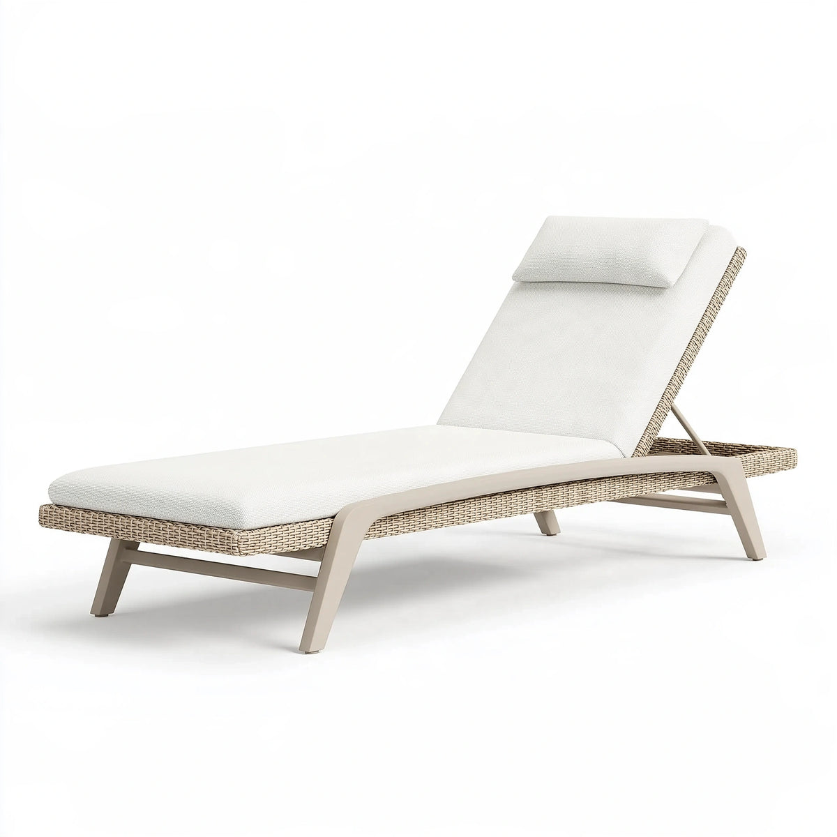 Bain de soleil 200 x 70 cm en résine tressée beige avec dossier réglable pour extérieur