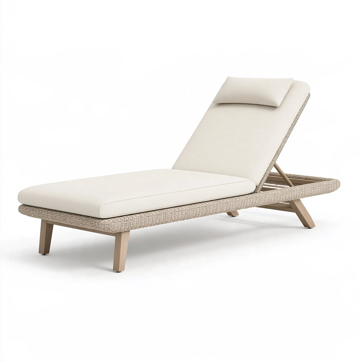 Chaise longue de jardin 200 x 75 cm en résine tressée beige avec dossier réglable