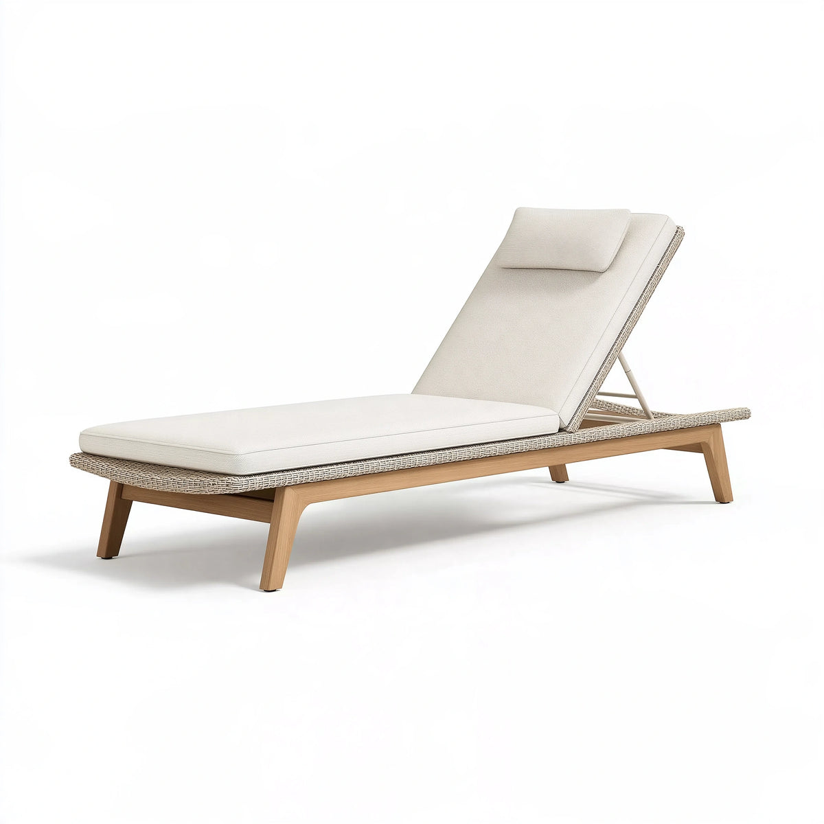Chaise longue de jardin 200 x 70 cm en bois beige avec dossier réglable